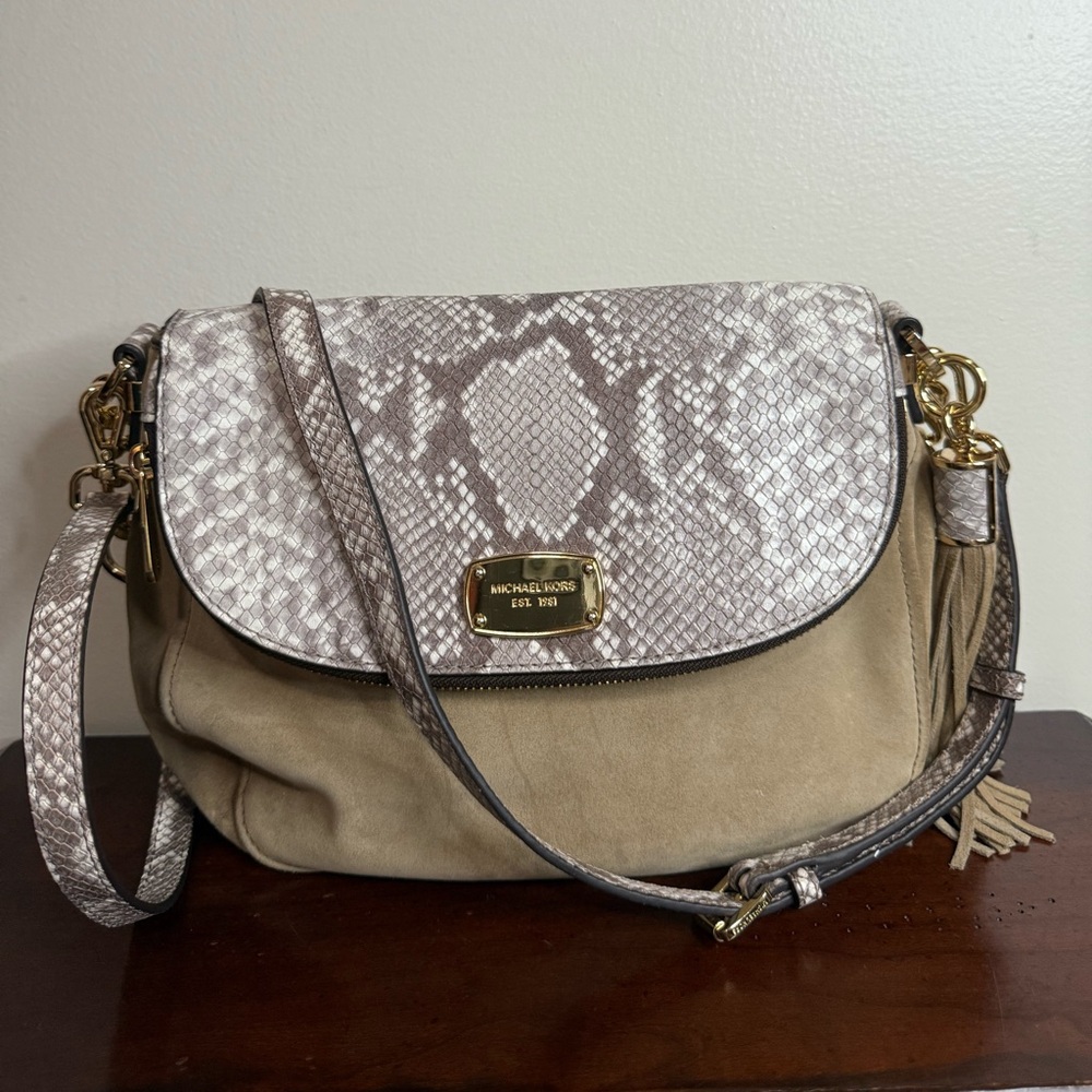 Michael Kors Bedford python embossed & suede Two … - image 1
